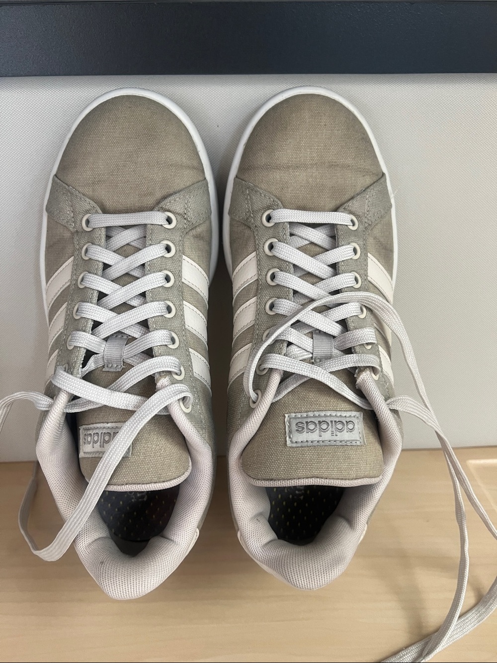adidas Women's Taupe Sneakers with White Stripes, Size 8.5 - Picture 5 of 7
